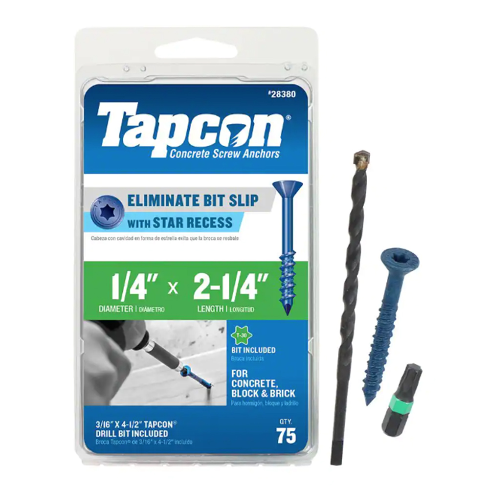 Tapcon 1/4 Inch x 2-1/4 Inch Star Flat-Head Concrete Anchors (75-Pack) from GME Supply